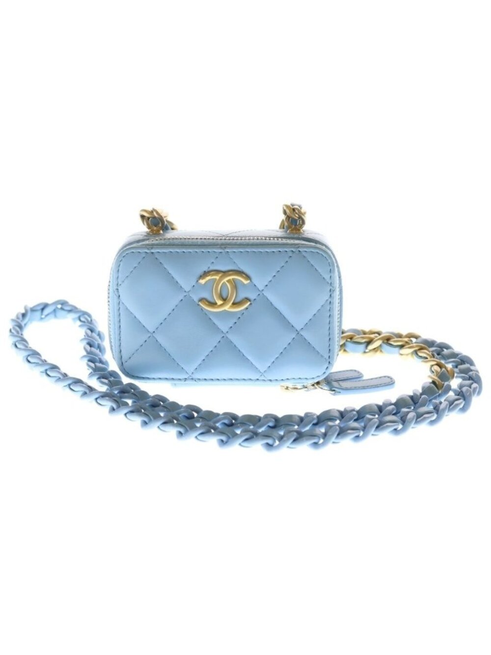 Chanel Quilted Lambskin Gold Mini Chain Shoulder Back Wallet Coin Case Light